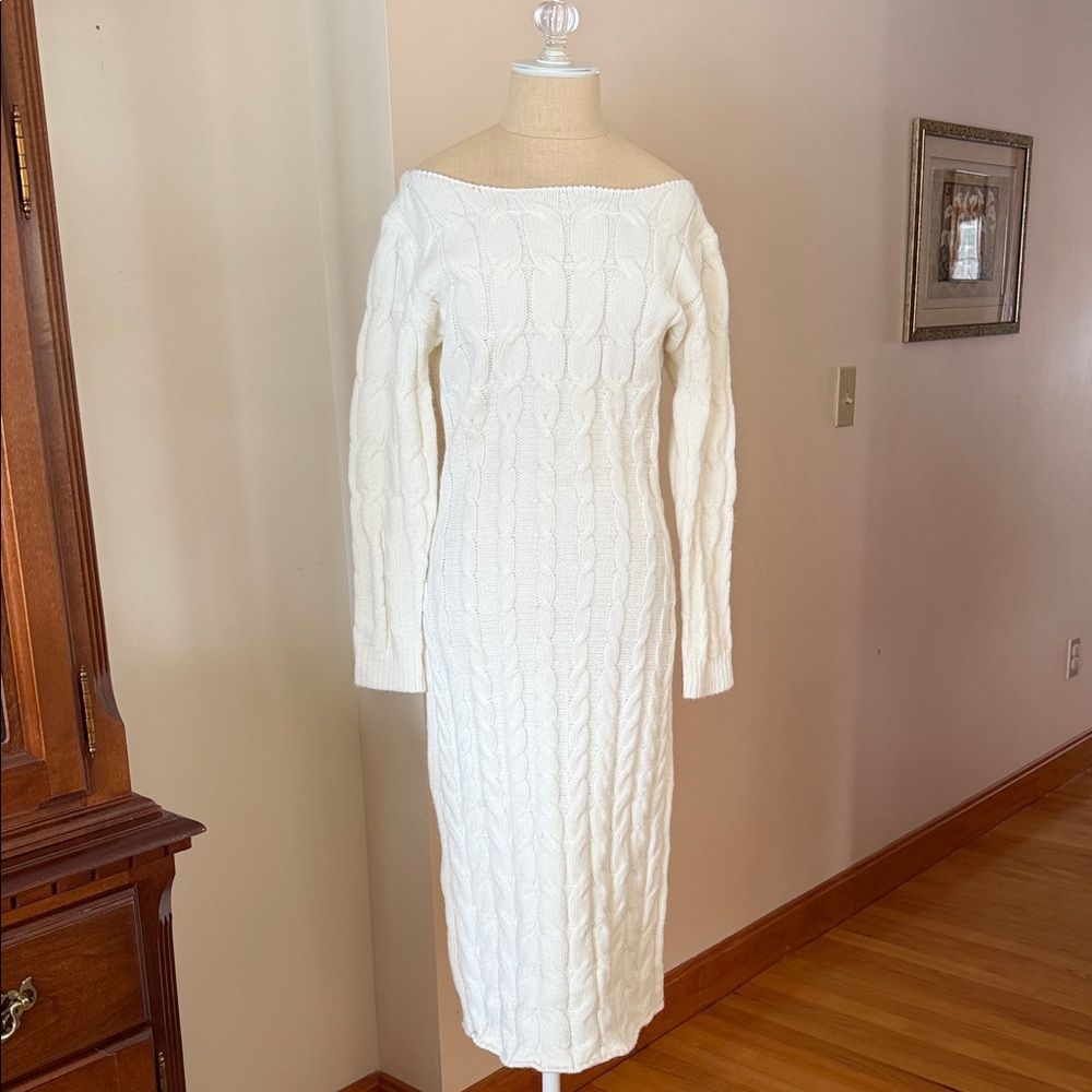 Petal & Pup Elegant White Cable Knit Dress